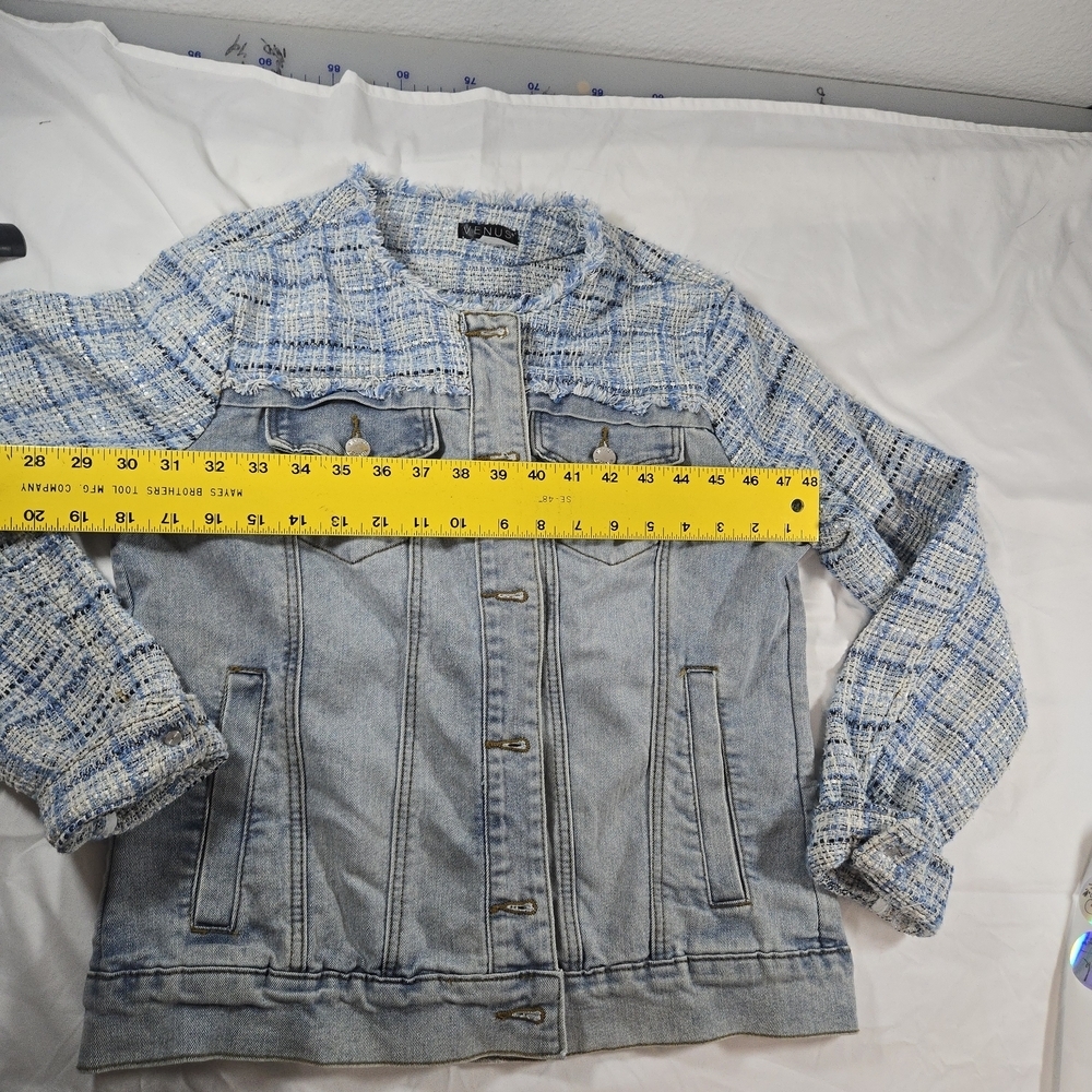 VENUS Blue Denim and Tweed Jacket Vintage Feminine Festival - Picture 7 of 13